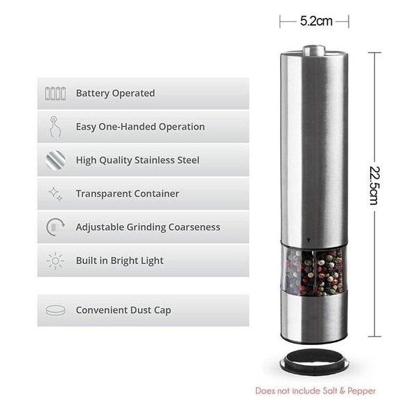 Electric Salt and Pepper Grinder with the window showing peppercorns