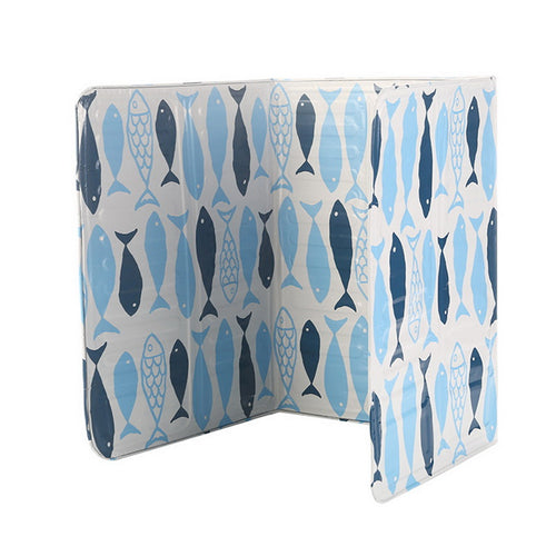 Foldable Splatter Shield, Dark blue fish pattern