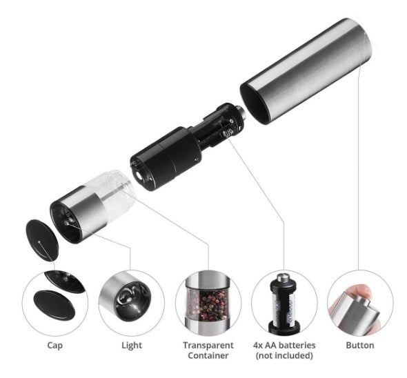 Electric Salt and Pepper Grinder taken apart for refilling